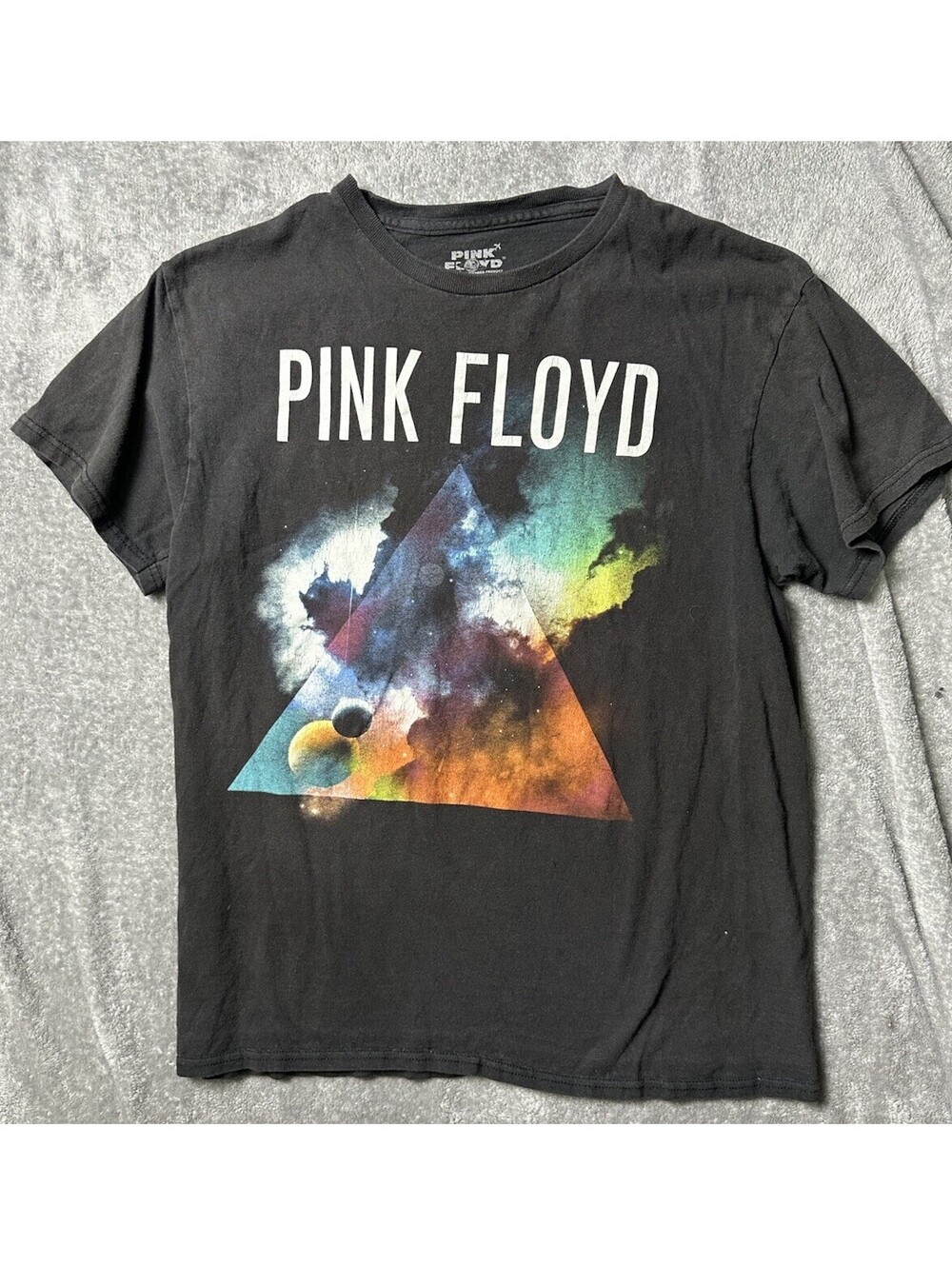 Pink Floyd Mens M T Shirt Cosmic Prism Psychedelic Graphic Black Band Tee Faded
